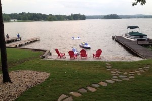 Landscaped backyard at Lay Lake, Alabama.